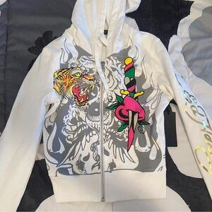 White Ed hardy cropped hoodie